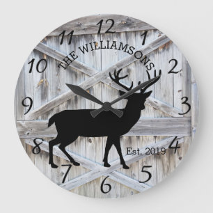 Rustikales Landwald Bauernhaus Hirsch mit Antlern Große Wanduhr