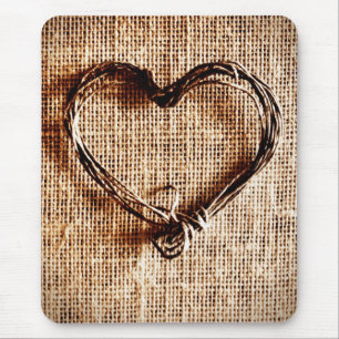 Rustikales Landweinherz auf Burlap Print Mousepad