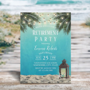 Rustikales Lantern Beach Palm Tree Retirement Part Einladung