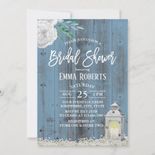 Rustikales Lantern Dusty Blau Brautparty Einladung