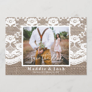 Rustikales Lässiges Burlap und Lace Save the Date Einladung