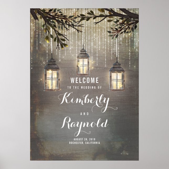 Rustikales Laternenlicht - Begrüßungszeichen Poster