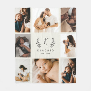 Rustikales Laurel Monogram 8 FotoCollage Fleecedecke