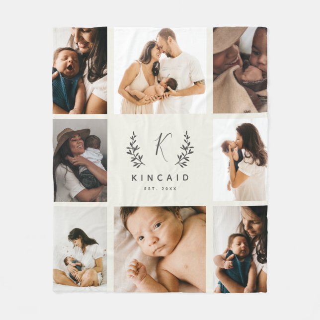 Rustikales Laurel Monogram 8 FotoCollage Fleecedecke (Vorderseite)