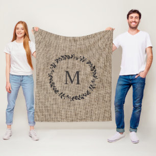 Rustikales Laurel Wreath Bauernhof Burlap Mit Mono Fleecedecke