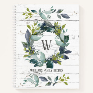Rustikales Laurel Wreath Monogram Rezept Notizbuch