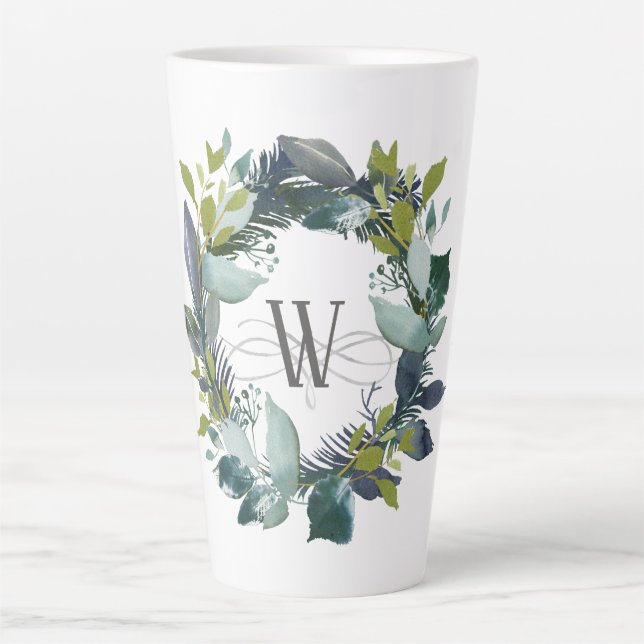 Rustikales Laurel Wreath Monogramm Milchtasse (Vorderseite)