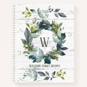 Rustikales Laurel Wreath Monogramm Rezept Nr. Notizbuch