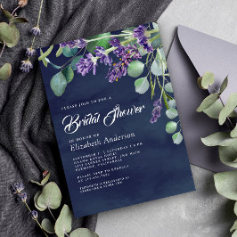 Rustikales Lavendel Eucalyptus Navy Blue Brautpart Einladung