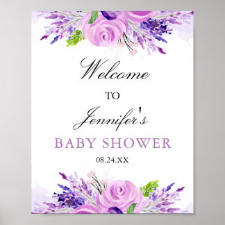 Rustikales Lavendel Lila Babydusche Willkommen Poster