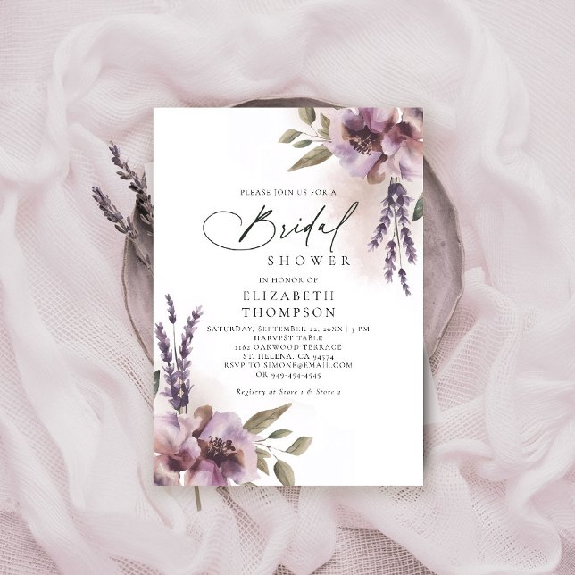 Rustikales Lavendel Lila Brautparty Einladung (rustic lavender bridal shower invitation watercolor elegant floral mauve purple barn ranch garden)