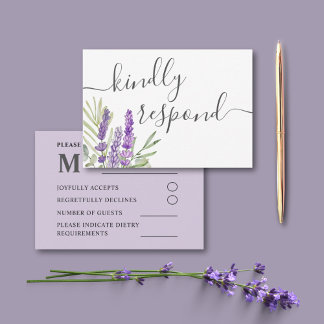 Rustikales Lavendel und Eukalyptus Wedding RSVP Karte