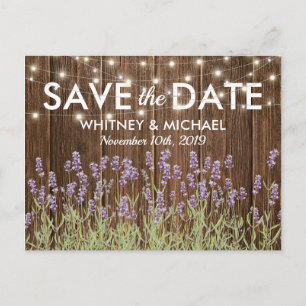 Rustikales Lavendellicht Save the Date Ankündigungspostkarte
