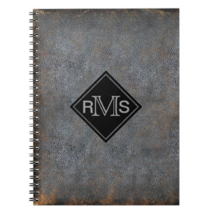 Rustikales Lederbuch-Look Monogrammierte Initial Notizblock