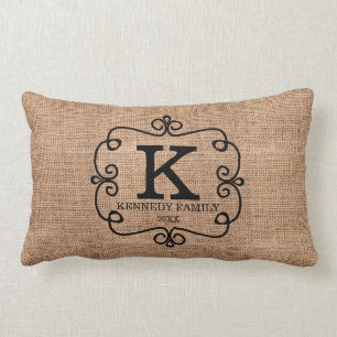 Rustikales Leinwand-Familienname-Monogramm Lendenkissen