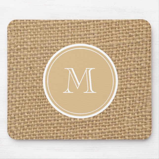Rustikales Leinwand-Hintergrund-Monogramm Mousepad (Vorne)
