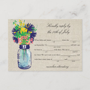 Rustikales Leinwand-Maurer-Glas u. Wildblumen UAWG RSVP Karte