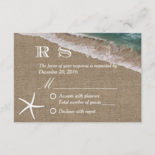 Rustikales Leinwandstarfish-Strand-Hochzeit UAWG RSVP Karte