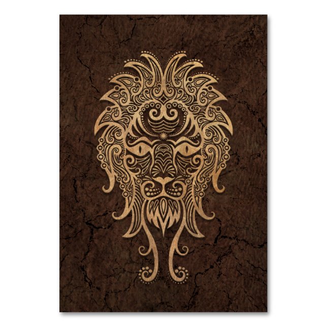 Rustikales Leo Zodiac-Zeichen auf Stone-Effekt Tischnummer (Vorderseite)