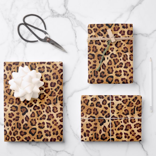 Rustikales Leopard-Papier Geschenkpapier Set (Vorderseite)