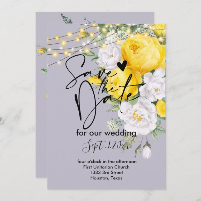 Rustikales Licht Save the Date gelb Einladung (Vorne/Hinten)