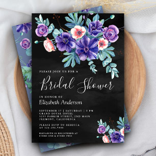 Rustikales Lila Anemones Bouquet Black Brautparty Einladung