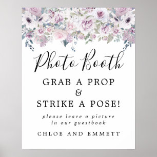 Rustikales lila Blumen-Hochzeits-Fotobooth-Schild Poster
