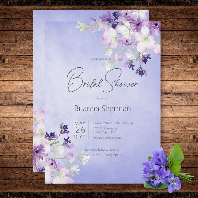 Rustikales Lila Brautparty Einladung (Rustic Purple Watercolor Floral Bridal Shower Invitation)