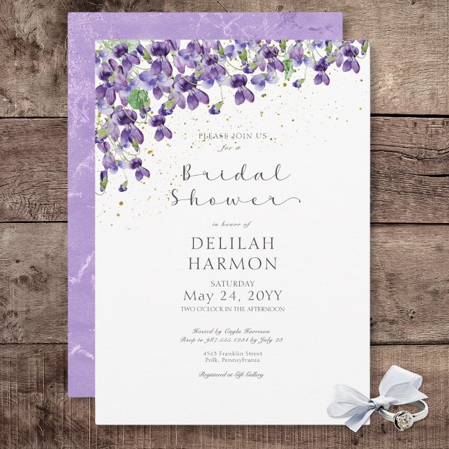Rustikales Lila Brautparty Einladung (Rustic Purple Watercolor Violets Bridal Shower Invitation)