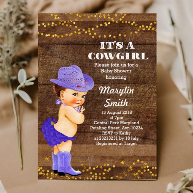 Rustikales Lila Cowgirl Baby Shower Girl Einladung (Von Creator hochgeladen)
