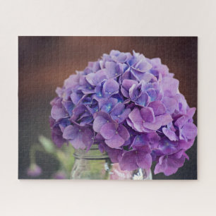 Rustikales Lila Hydrangea in Mason Jar Fotografie Puzzle