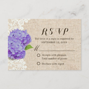 Rustikales Lila Hydrangea Lace & Burlap Wedding RS RSVP Karte