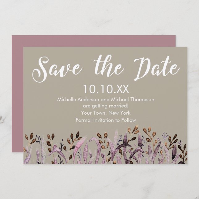 Rustikales Lila Leaf Einladung (Vorne/Hinten)