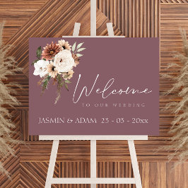 Rustikales Lila Peach floral Wedding Begrüßungszei Poster