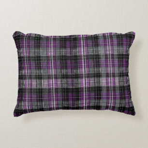 Rustikales lila schwarzes Tartan-Muster Dekokissen