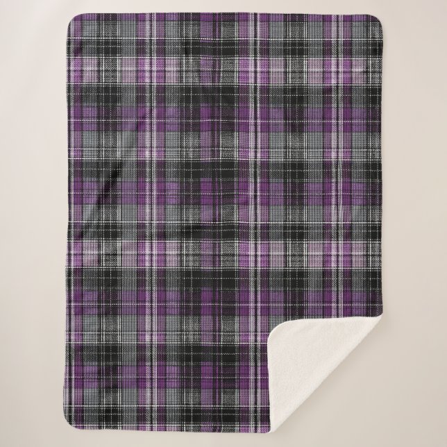 Rustikales lila schwarzes Tartan-Muster Sherpadecke (Vorderseite)