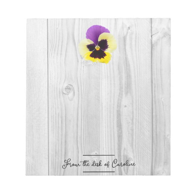 Rustikales Lila und gelbes Pansy Notepad Notizblock (Vorderseite)