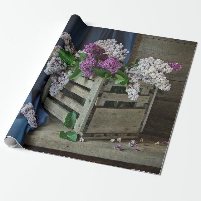 Rustikales Lila und weißes Lilacs Blumenkohl Foto Geschenkpapier (Ungerollt)