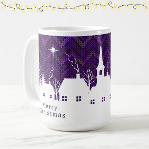 Rustikales lila Weihnachtsdorf Chevron Strickmuste Kaffeetasse