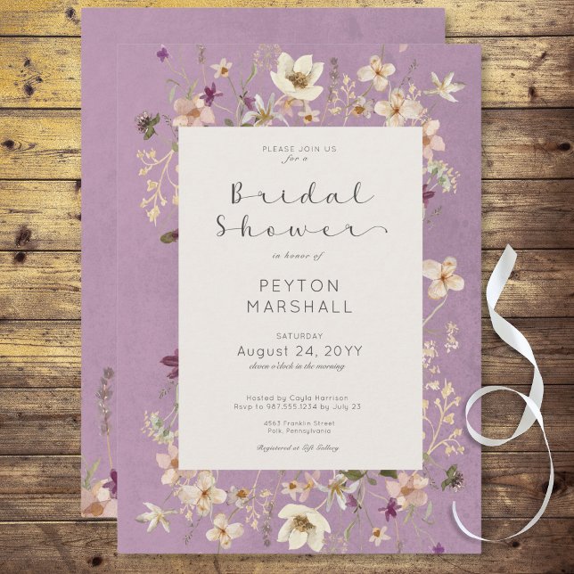 Rustikales Lila Wildblume Brautparty Einladung (Rustic Purple Wildflower Frame Bridal Shower Invitation)