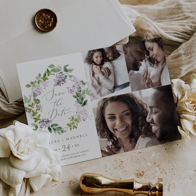 Rustikales Lilac 3 Foto Collage Save the Date (Von Creator hochgeladen)