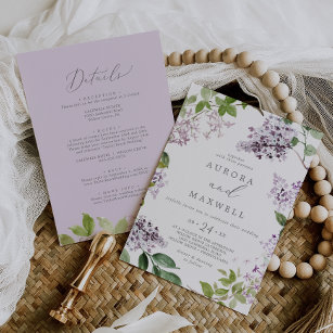 Rustikales Lilac auf einer Hochzeit Einladung