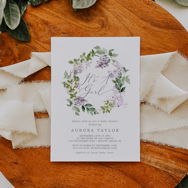Rustikales Lilac Es ist eine Mädchen-Babydusche Einladung (Von Creator hochgeladen)