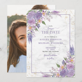Rustikales Lilac Lavender Gold Foto Save the Date