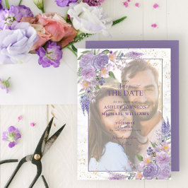 Rustikales Lilac Lavender Gold Foto Save the Date