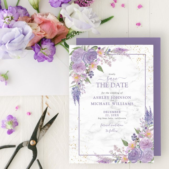 Rustikales Lilac Lavender Gold Save the Date (Von Creator hochgeladen)