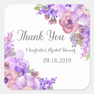 Rustikales Lilac Lila Floral Brautparty Gevor Tag Quadratischer Aufkleber