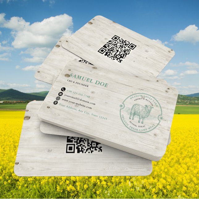 Rustikales LOGO QR Code Grüne Lamm-Schaf-Farm Visitenkarte (Von Creator hochgeladen)