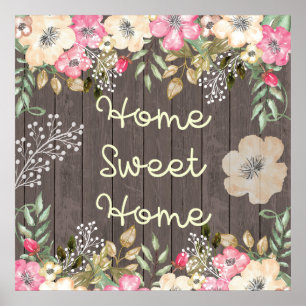 Rustikales Look Zuhause Sweet Zuhause Floral Wood Poster