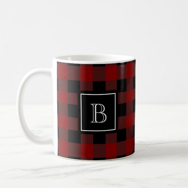 Rustikales Lumberjack Kariertes Muster Monogramm I Kaffeetasse (Links)
